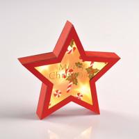 ACA Lighting dřevěná dekorace červená hvězda 6 MINI LED na baterie (2xAA), WW, IP20, 23X5X22cm X06611221 Teplá bílá