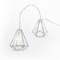 ACA Lighting "kovové diamanty", 10 LED dekorační řetěz na baterie (3xAA) plus časovač (6ON/18OFF), teplá bílá, stříbrná, kov, IP20, 135 plus 30cm čirý přívodní kabel FMSDIAM10WW2AT Teplá bílá Čirá
