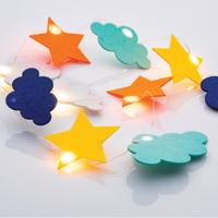 ACA Lighting "různobarevné obláčky a hvězdy", 10 mini LED dekorační řetěz na baterie (2xAA), teplá bílá, IP20, 90 plus 30cm, čirý přívodní kabel F07101126 Teplá bílá
