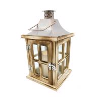 ACA Lighting starobylá dřevěná lucerna s bílou LED svíčkou, 1 LED na baterie 3xAAA, teplá bílá, IP44, 15x15x26cm F06111222 Teplá bílá