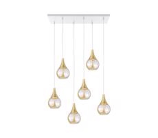 Keter Lighting Lustr na lanku LACRIMA HONEY 6xE27/60W/230V bílá/zlatá/kouřová béžová