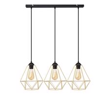 Lustr na lanku KARO 3xE27/15W/230V zlatá/černá