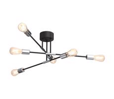 Lustr na tyči FLAME 6xE27/60W/230V černá/lesklý chrom