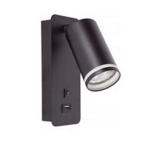Nástěnné bodové svítidlo s USB nabíječkou 1xGU10/35W/230V černá